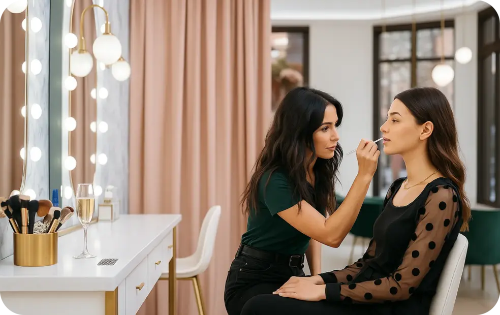 Make up artist serving client at Lumiere Studio