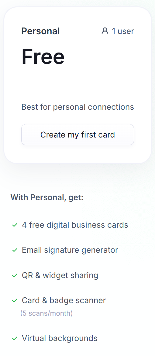 HiHello Pricing - Free Plan